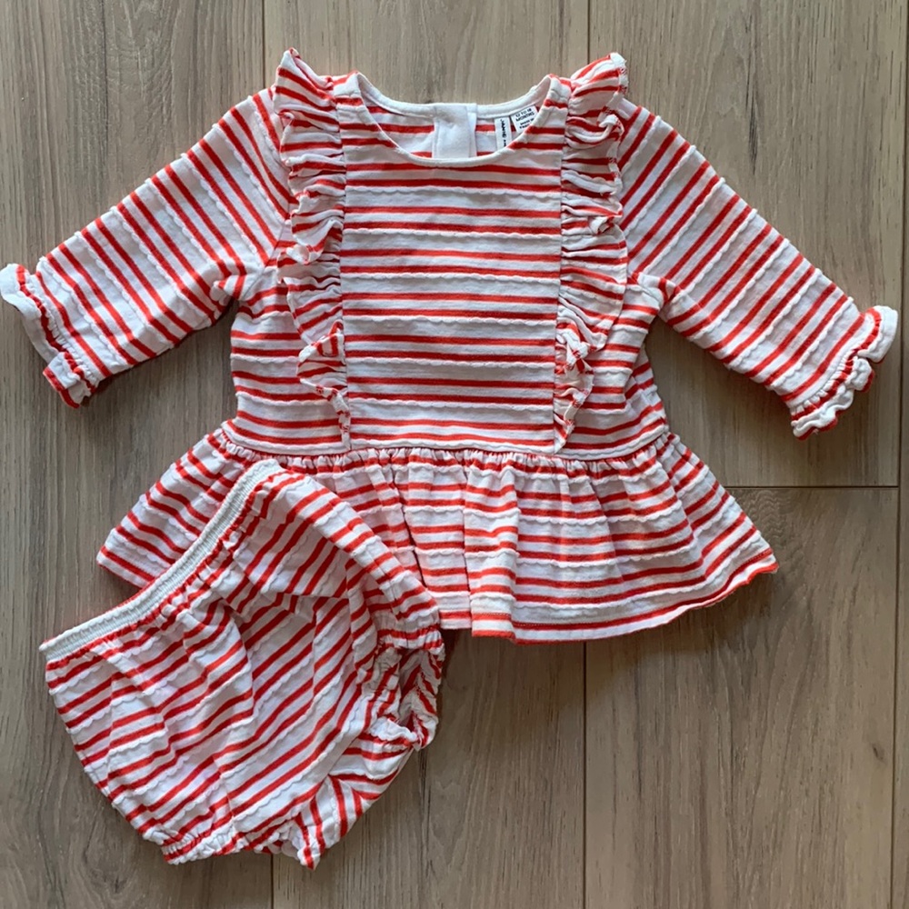 Janie and Jack Baby Girl Red and White Striped Shirt and Bloomers Set